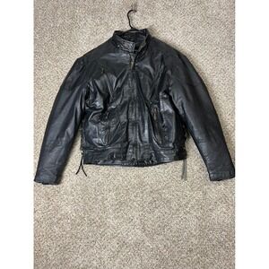 Barneys Leather Mens Black Biker Motorcycle Jacket Lace Up Sides Size 44